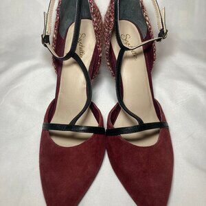 Seychelles Heritage Suede Pumps Maroon Burgundy Black Leather Size 9